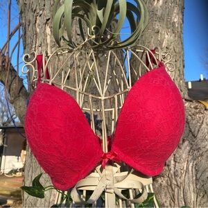 Victoria’s Secret Elegant Red Lace Bra 36DD PushUp